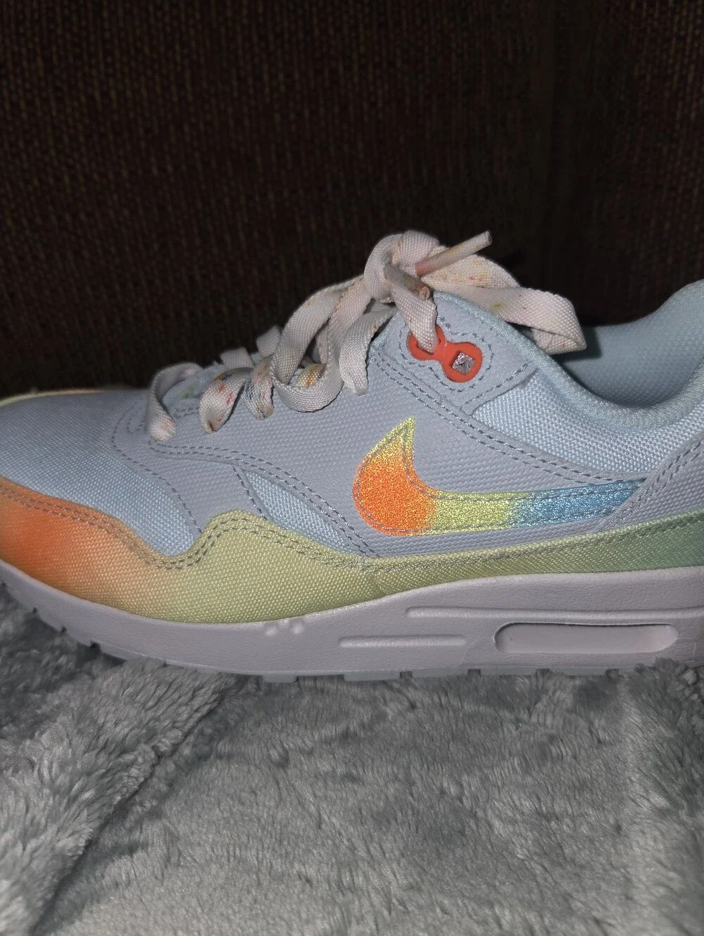 Nike Kids Light Blue Sneakers with Orange Logo